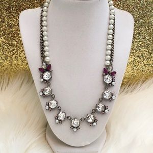 LOFT pearl and gems silver statement necklace